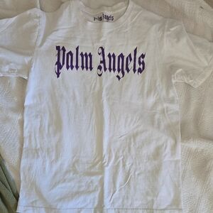 Palm Angels Kids Tee with Purple Logo on White